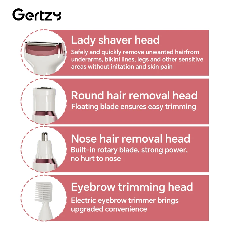 4-in-1 Rechargeable Electric Razor for Women - Face, Nose, Legs, Underarm, Bikini Trimmer - Image 5